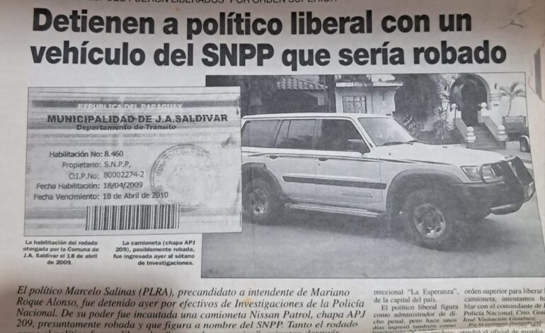 Marcelo Salinas había caído con camioneta presuntamente robada