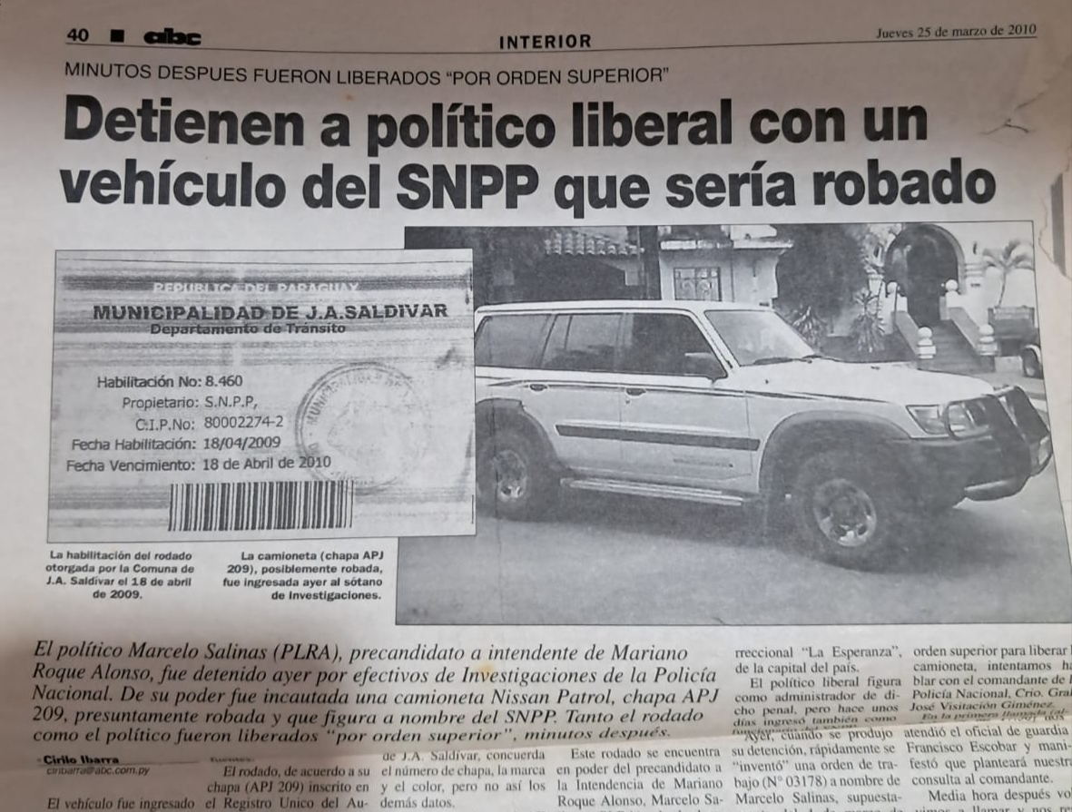 Marcelo Salinas había caído con camioneta presuntamente robada